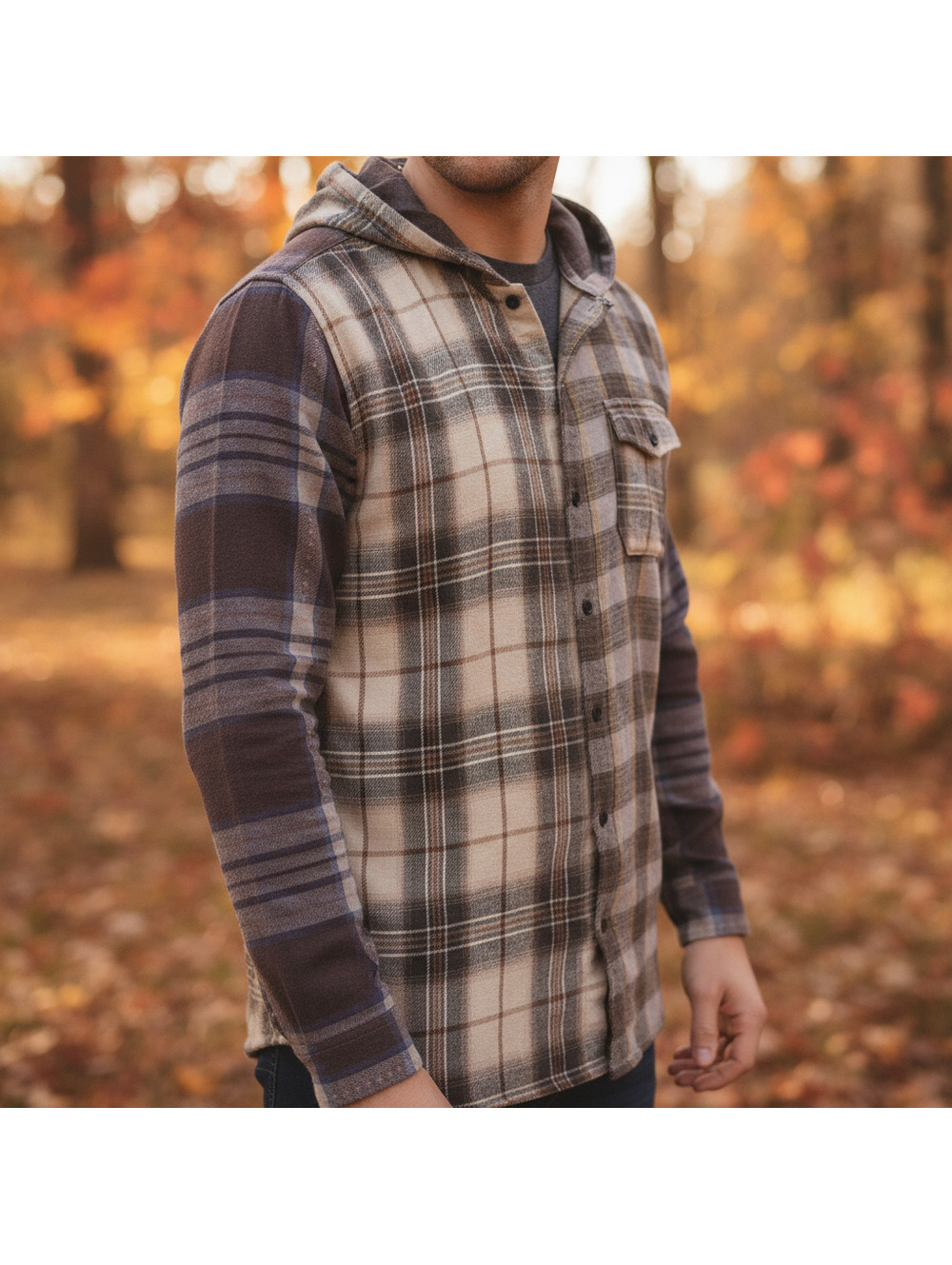 Reason Brown Plaid Hoodie Shirt - Soft, Stretchy & Super Comfy, Size M